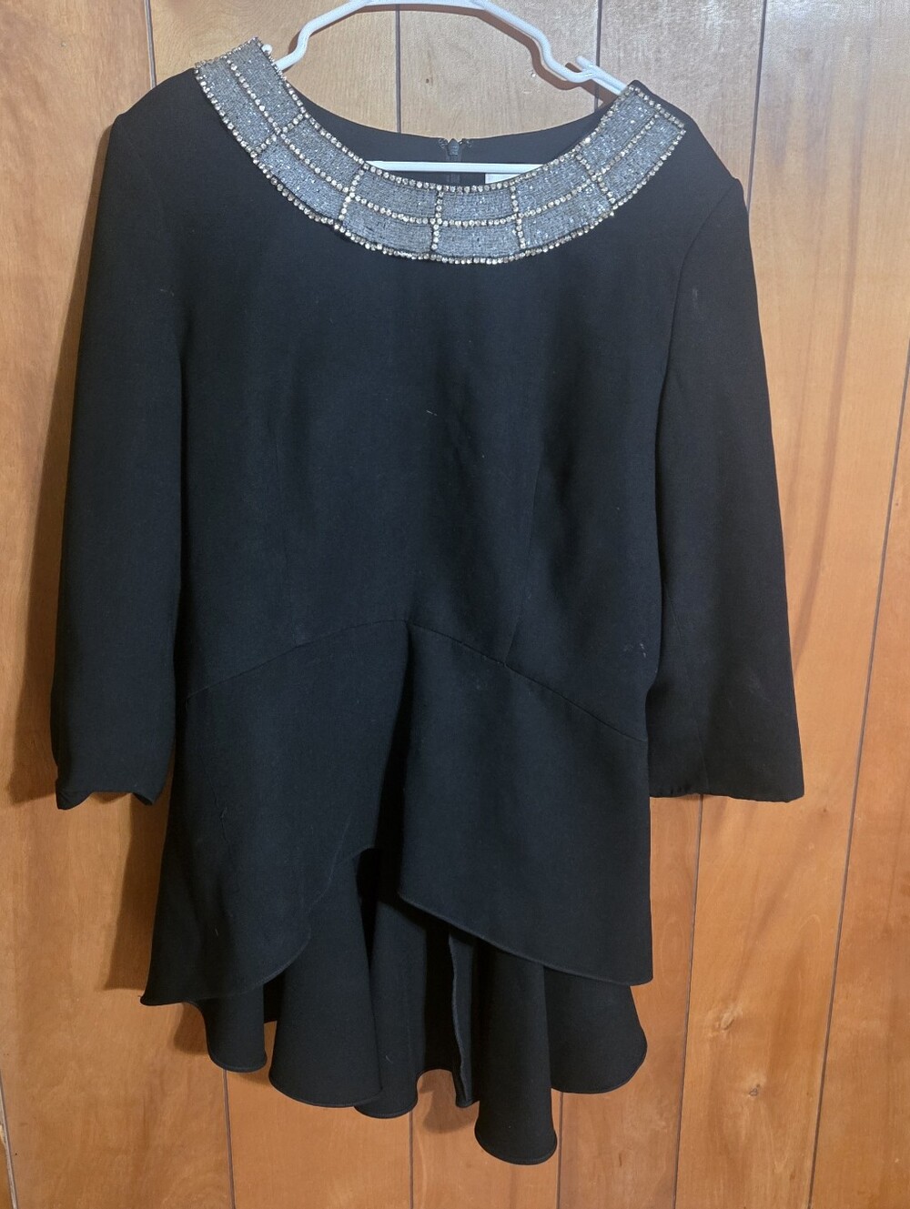 Lily & Taylor Black Church Dress Rhinestone Neckline Peplum Hem Size 14